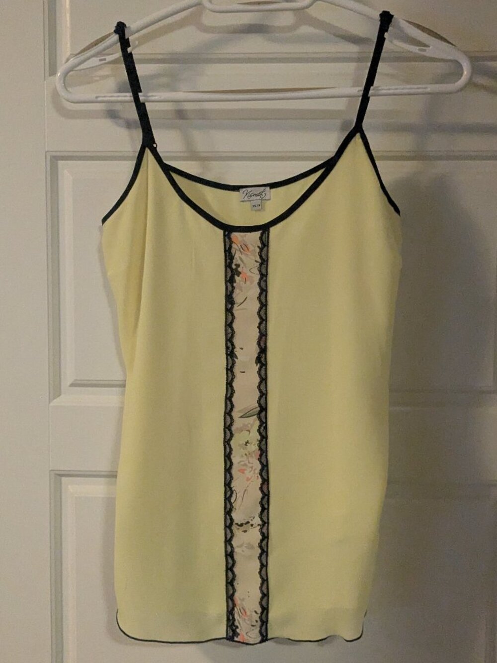 Butter Yellow Spaghetti Strap Tank with Floral Lace Detail